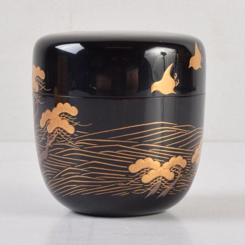 小梅 蒔絵師　中村宗尹作　内梨地浜千鳥蒔絵　大棗　共布共箱　V　9181