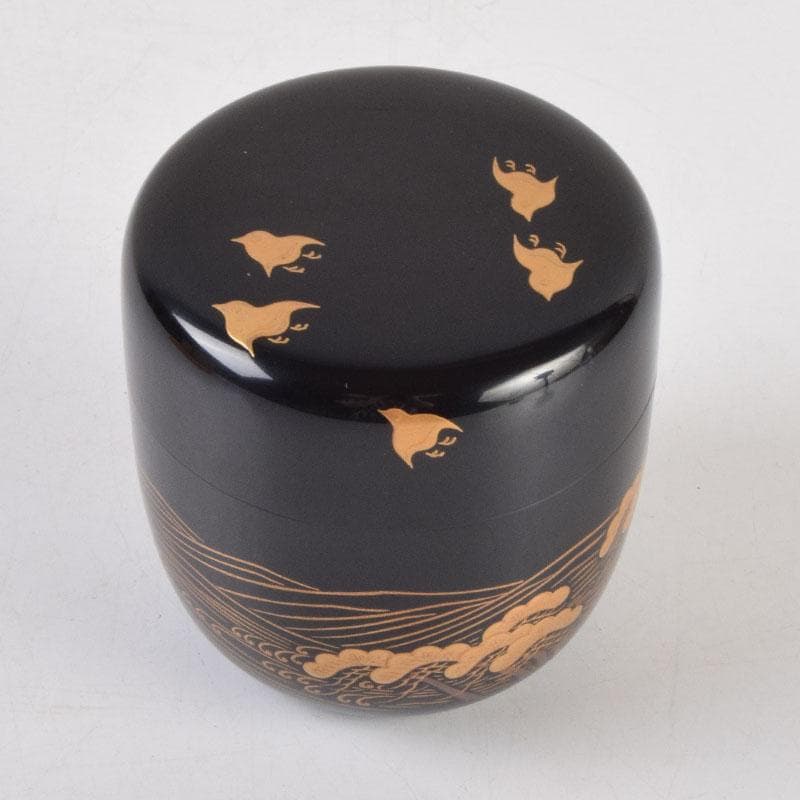 小梅 蒔絵師　中村宗尹作　内梨地浜千鳥蒔絵　大棗　共布共箱　V　9181