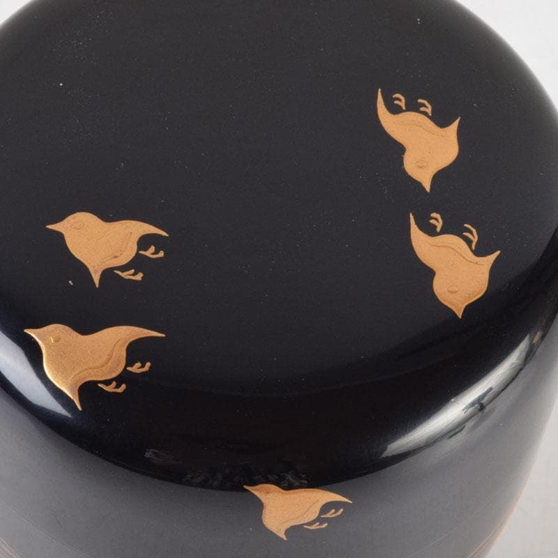 小梅 蒔絵師　中村宗尹作　内梨地浜千鳥蒔絵　大棗　共布共箱　V　9181