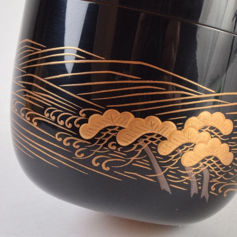 小梅 蒔絵師　中村宗尹作　内梨地浜千鳥蒔絵　大棗　共布共箱　V　9181