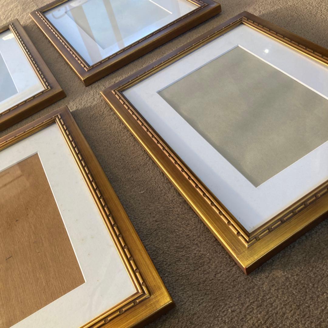 同じデザイン 5点セット ゴールドフレーム 水彩額縁 写真額縁 金装飾