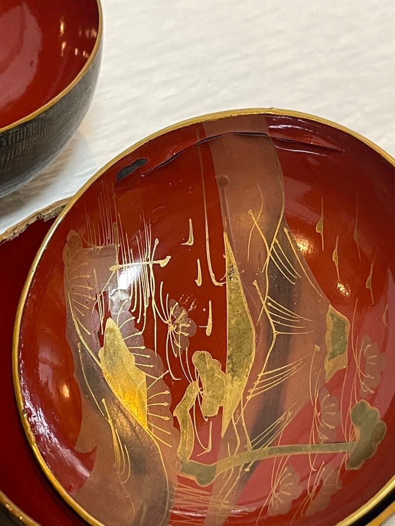 鉄錆塗　会津　吸物椀　9客　骨董　蓋付き椀　明治大正時代148