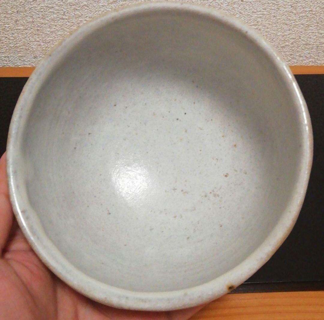 浜田晋作　益子焼　白釉　面取　茶碗　共箱　略歴付　茶道具