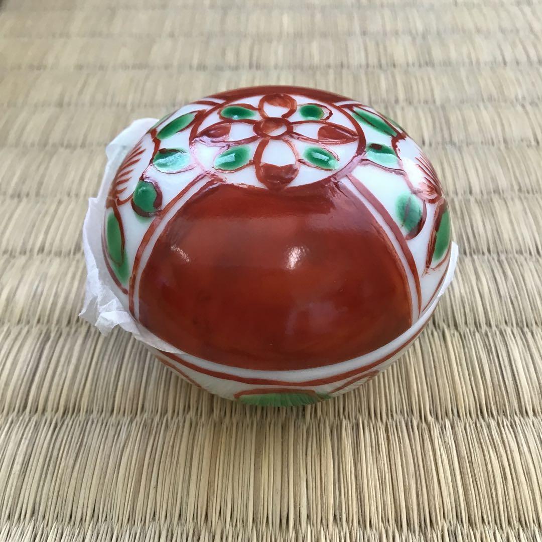 茶道具　香合　赤絵小丸香合　紫翠窯　三代　西村徳泉造　栞　紙箱　共箱　S67KG