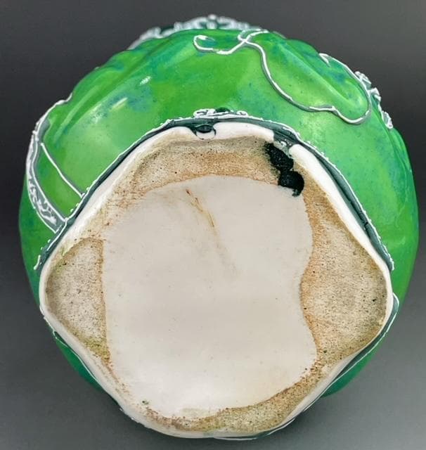 【希少】オールドニッポン 緑地藤紋一陳盛り花瓶 アールヌーボー様式 盛上げ 花器