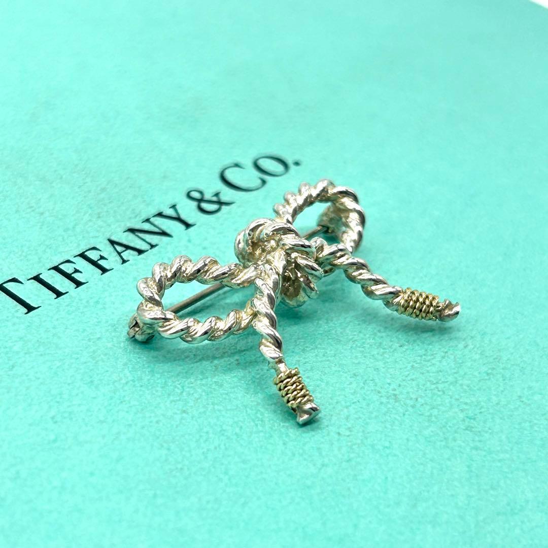 美品　ティファニー　リボン　ツイスト　コンビ　ブローチ　925 750