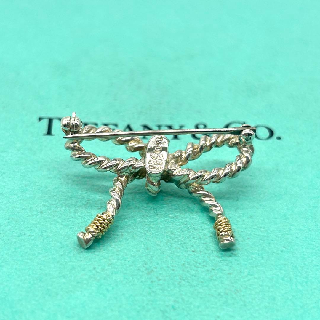 美品　ティファニー　リボン　ツイスト　コンビ　ブローチ　925 750