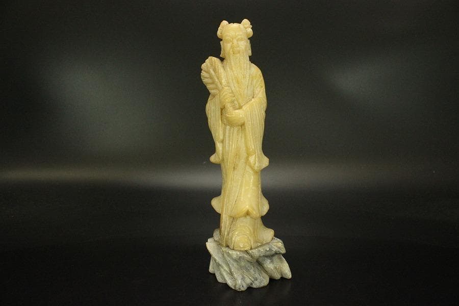 中国美術 蝋石 寿老人 置物(ZE468)