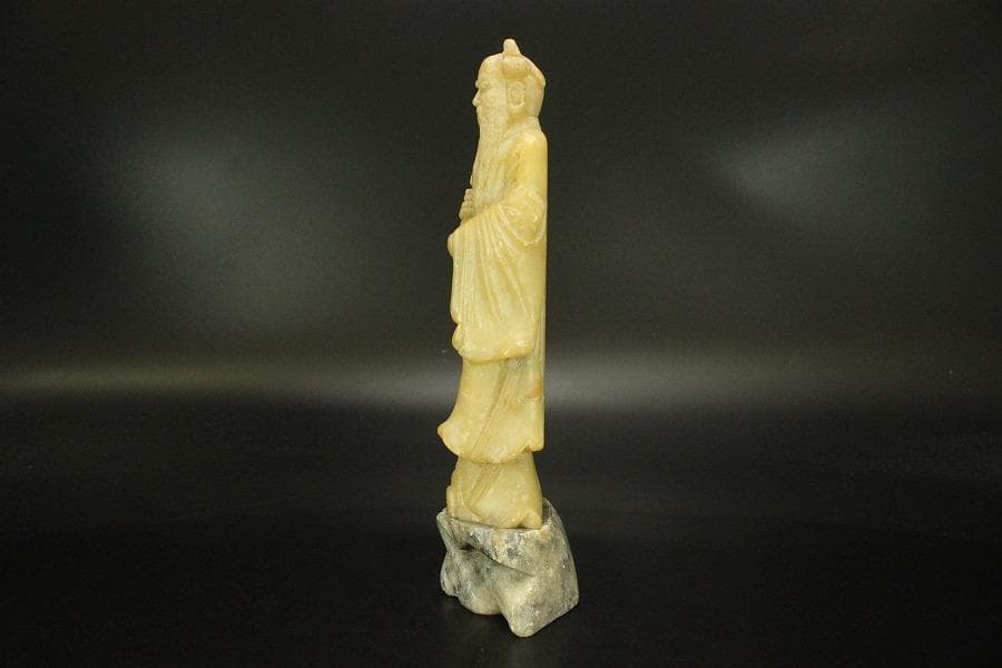 中国美術 蝋石 寿老人 置物(ZE468)