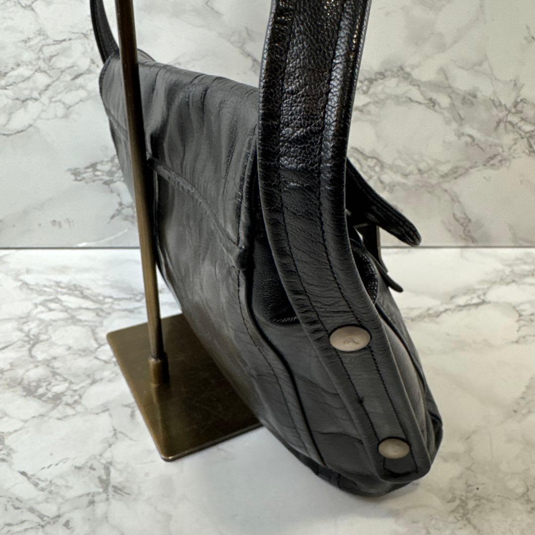 courreges クレージュ フランス製 本革 レザー ショルダーバッグ 黒