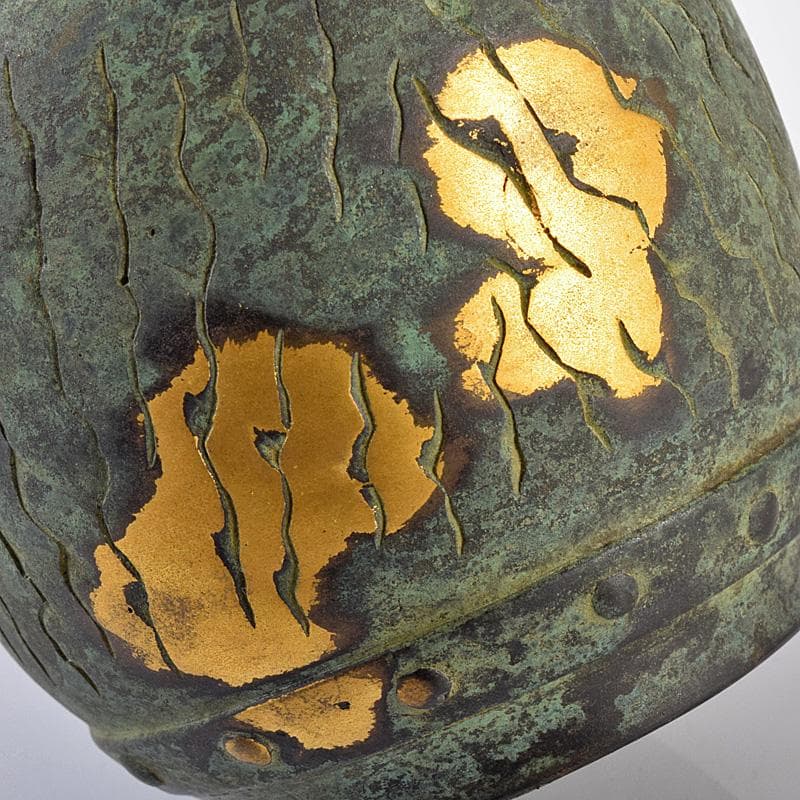 平安　秦蔵六造　鍍金銅　諌鼓　香炉　共箱　T R8037