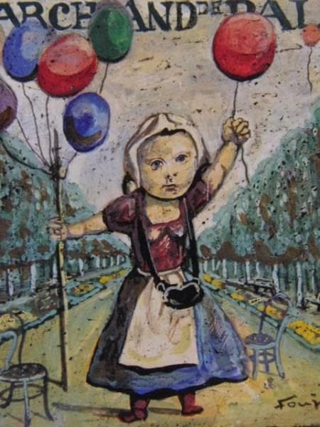 藤田嗣治、【風船売り】、希少画集画、新品高級額・額装付、状態良好