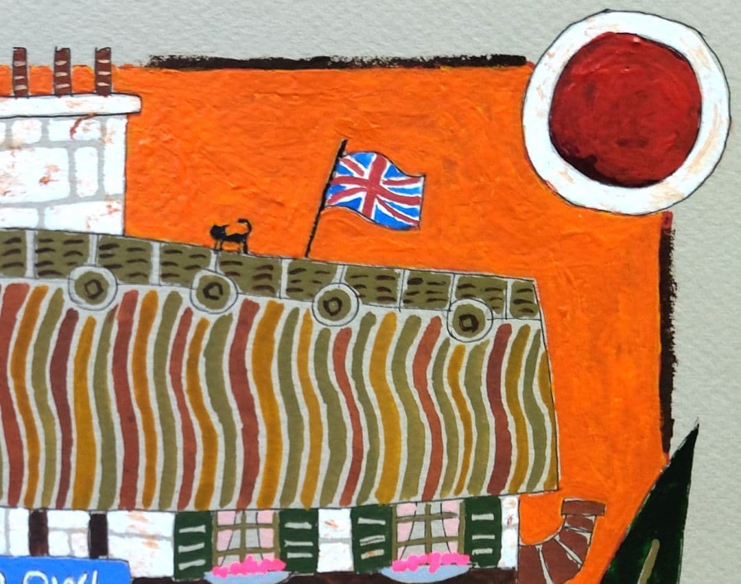 奥村ユズル　水彩画原画　英国パブ「赤いフクロウ」