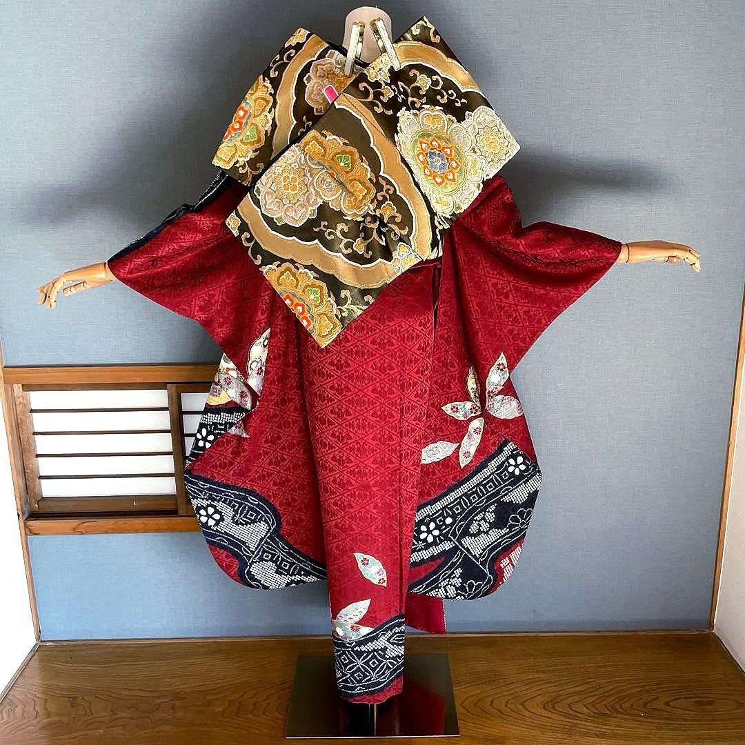 振袖フルセット　高身長　➕サイズ　絞り　手刺繍　成人式振袖　振袖　裄丈70 赤
