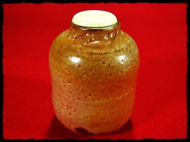 藤原 敬介 恭助 備前 志野 茶入 桃里窯 茶道具 四方桟共箱  b422