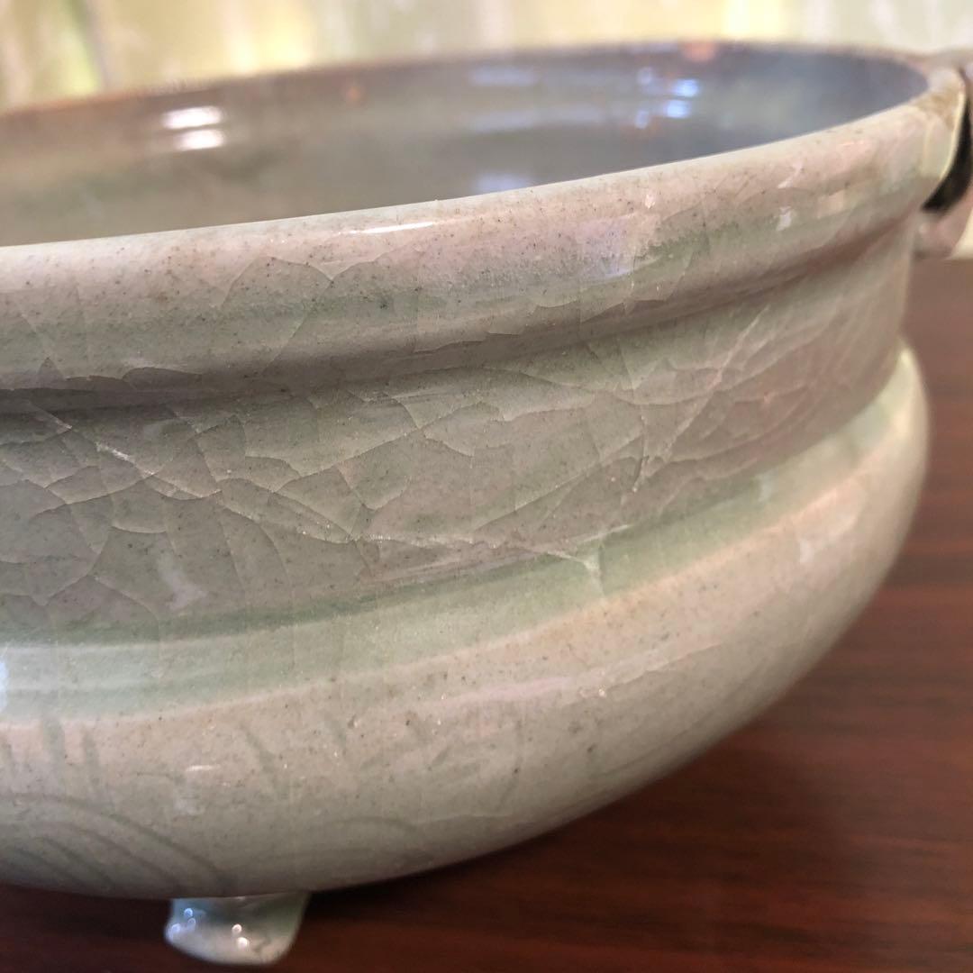 青磁　瓶掛け　香炉大　青磁　三つ足　骨董　茶道具