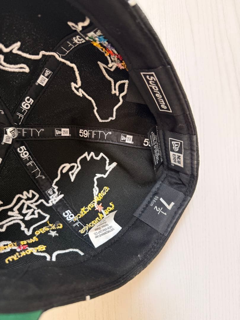 Supreme 地図刺繍 ベースボールキャップ 黒