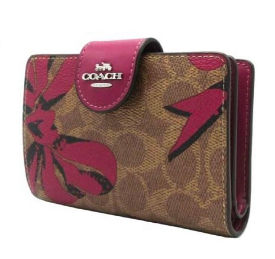 新品未使用 COACH 二つ折り財布 シグネチャー リボン柄 プレゼント 可愛い
