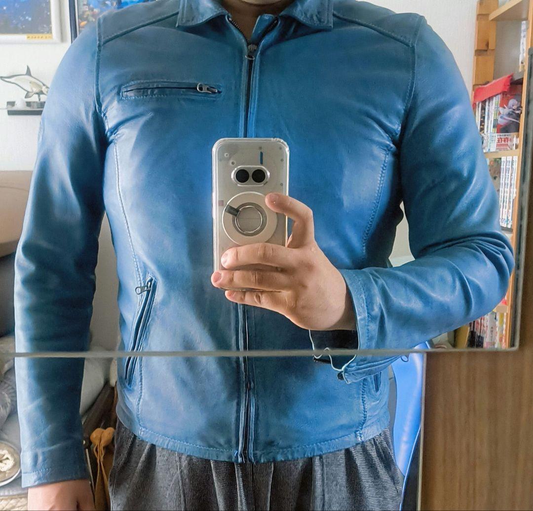 RIDEZ 青色 革ジャン　シープレザー　シングルライダースジャケット