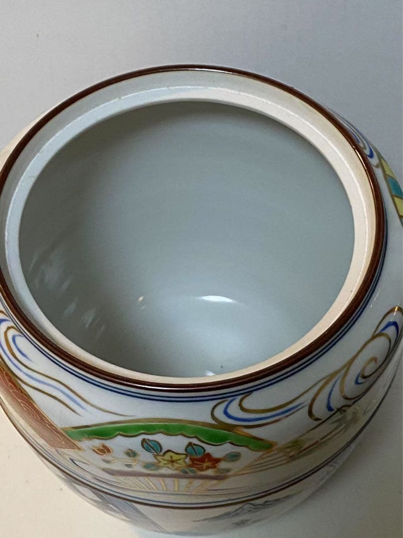 染付金蘭手山水文扇面文水指建水蓋 置物 時代物