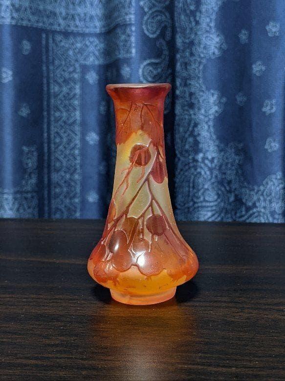 ◆スターガレ ミニアチュール花瓶/多層被せガラスカメオ彫りEmile Galle