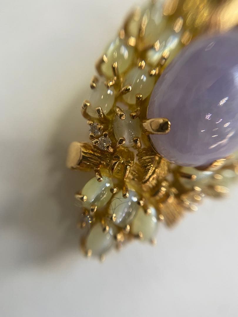 K18 フクロウ　ブローチ　翡翠4.21ct R0.26ct、D0.1ct