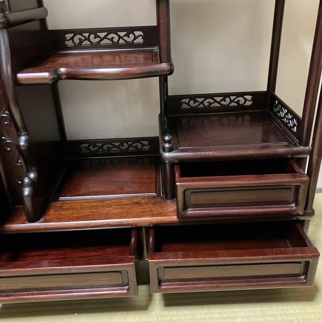 訳あり　飾り棚　茶箪笥　透かし彫り　年代品　茶棚　違い棚 和家具 唐木