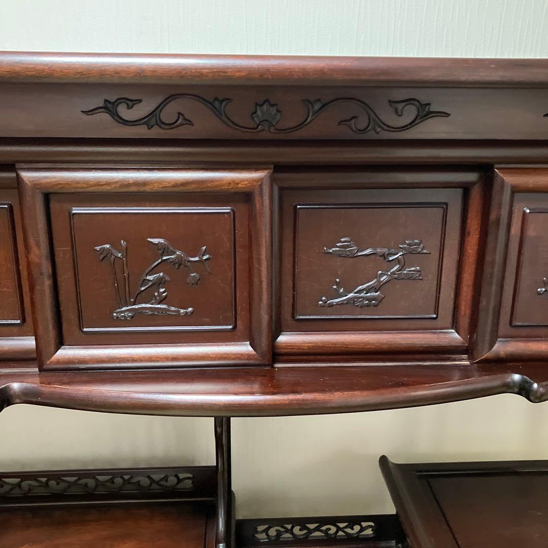 訳あり　飾り棚　茶箪笥　透かし彫り　年代品　茶棚　違い棚 和家具 唐木