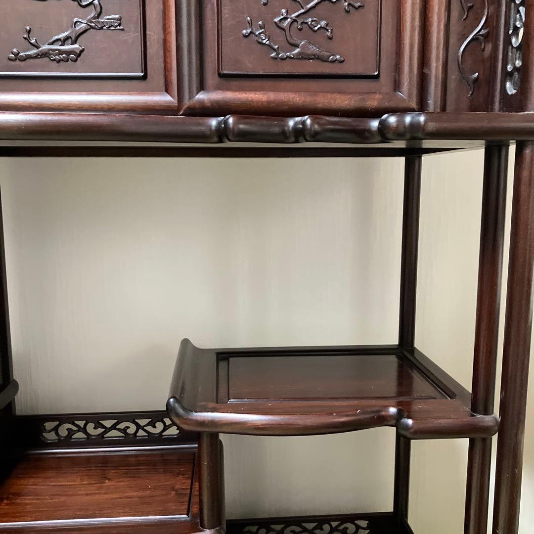 訳あり　飾り棚　茶箪笥　透かし彫り　年代品　茶棚　違い棚 和家具 唐木