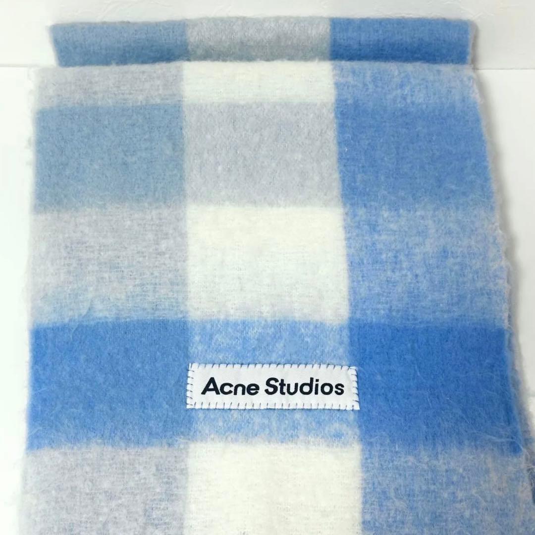 Acne Studios モヘアチェックスカーフ マフラー 水色 ライトブルー