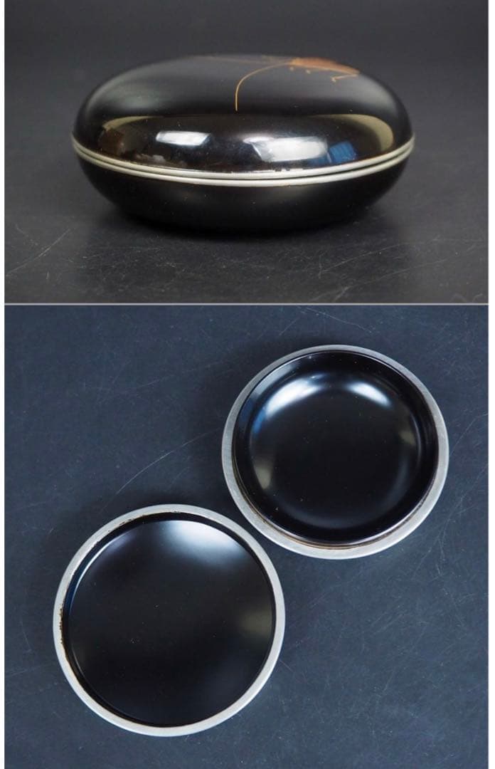 送料無料　時代物　峰志造　銀縁　蒔絵　鈴虫香合　共箱　茶道具華道具