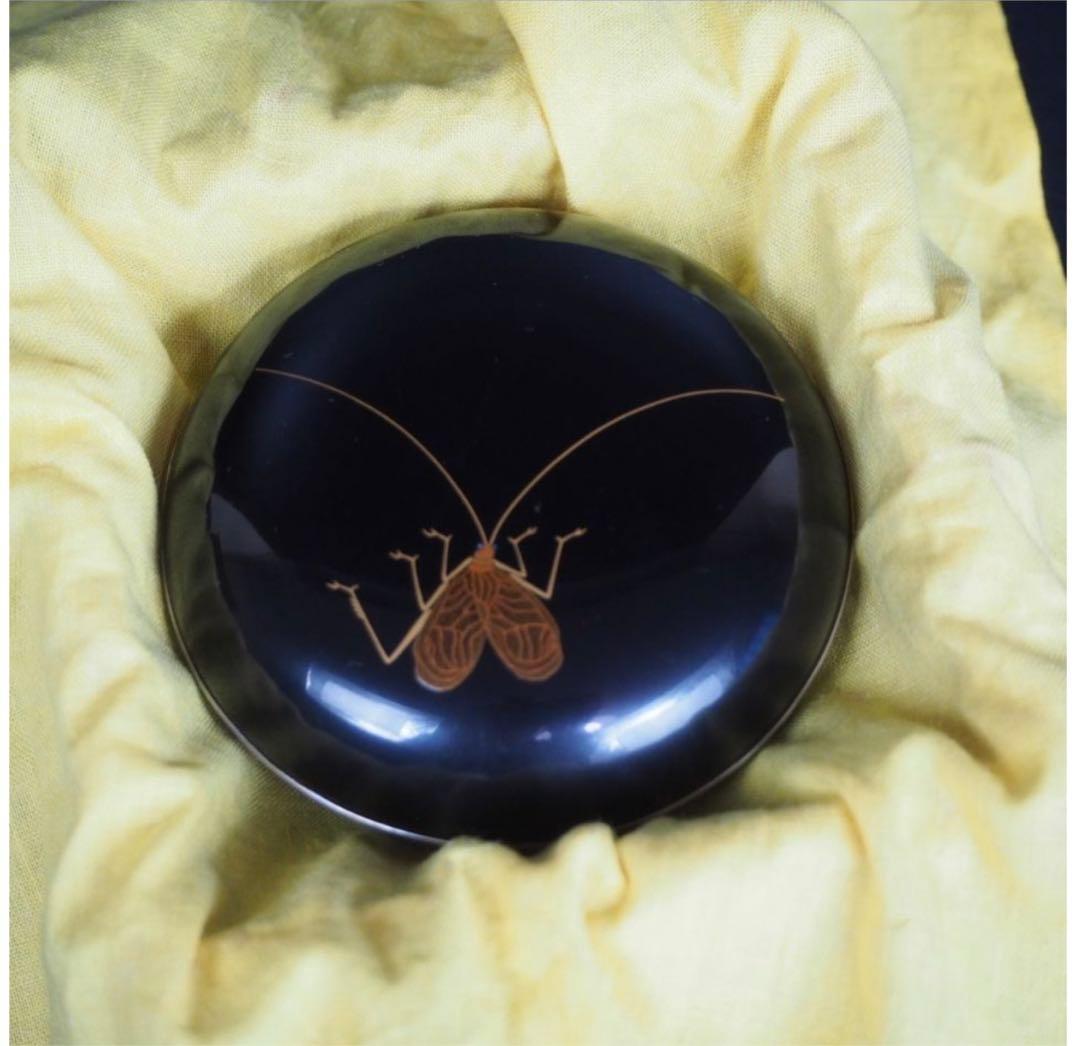 送料無料　時代物　峰志造　銀縁　蒔絵　鈴虫香合　共箱　茶道具華道具