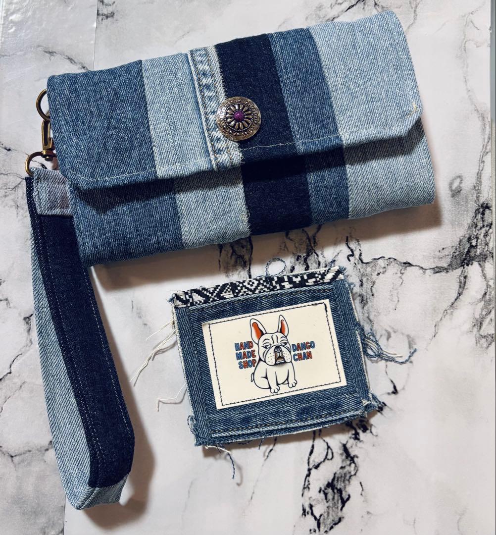 やりくり財布　ハンドメイド　デニムリメイク　長財布
