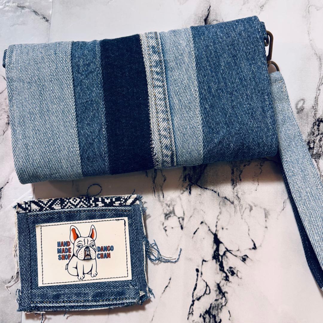 やりくり財布　ハンドメイド　デニムリメイク　長財布