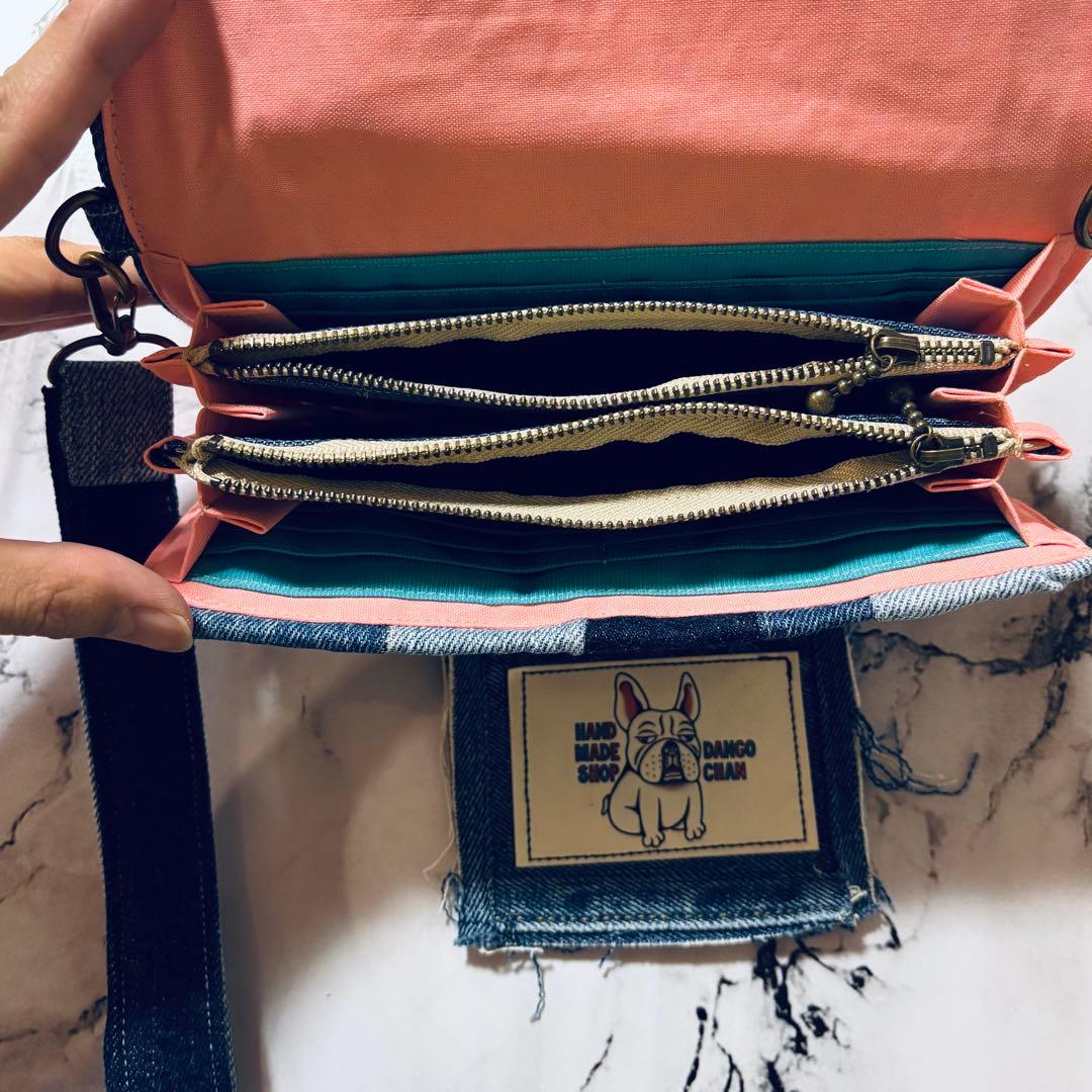 やりくり財布　ハンドメイド　デニムリメイク　長財布