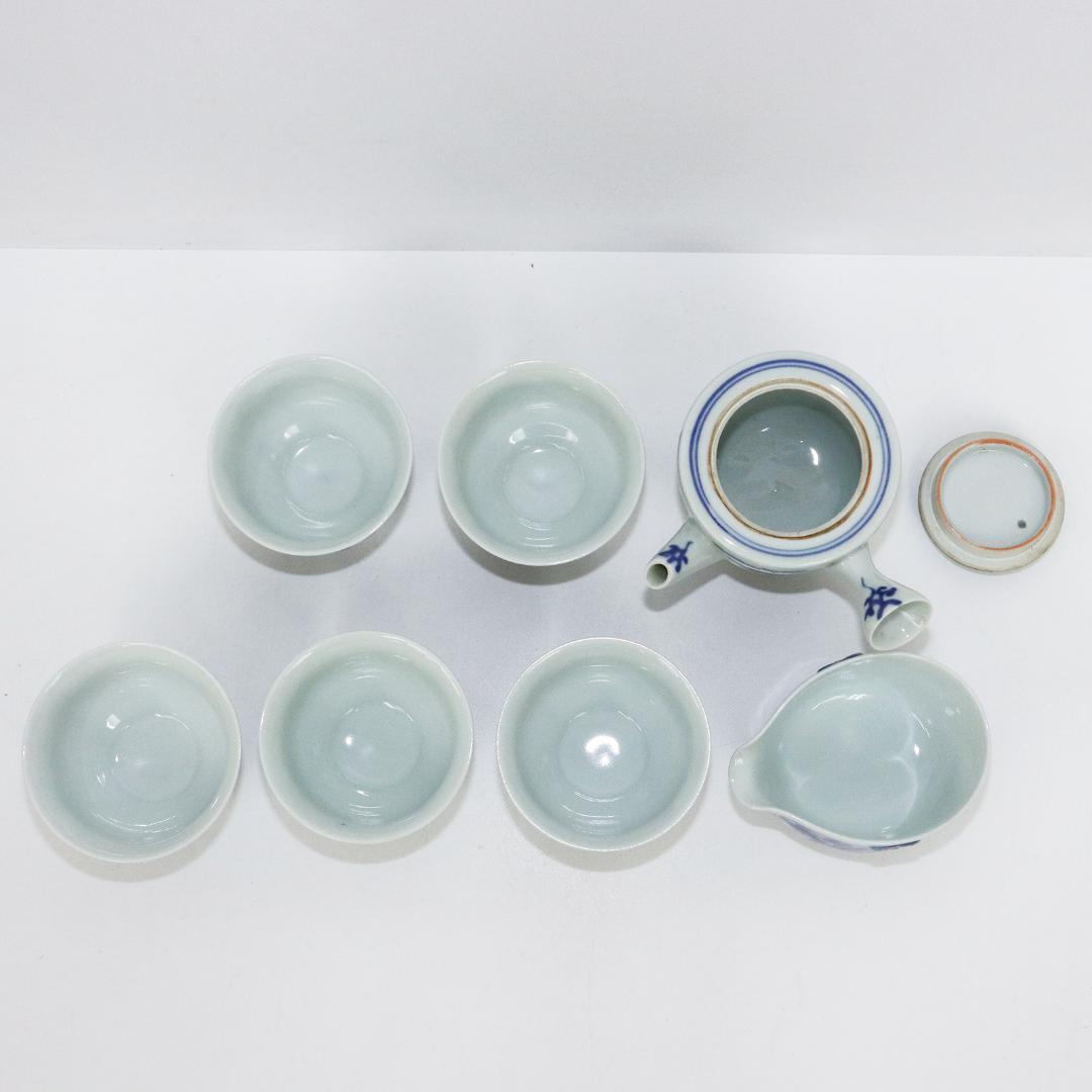 九谷焼 清陸 染付龍文 茶器 急須 湯呑 湯冷