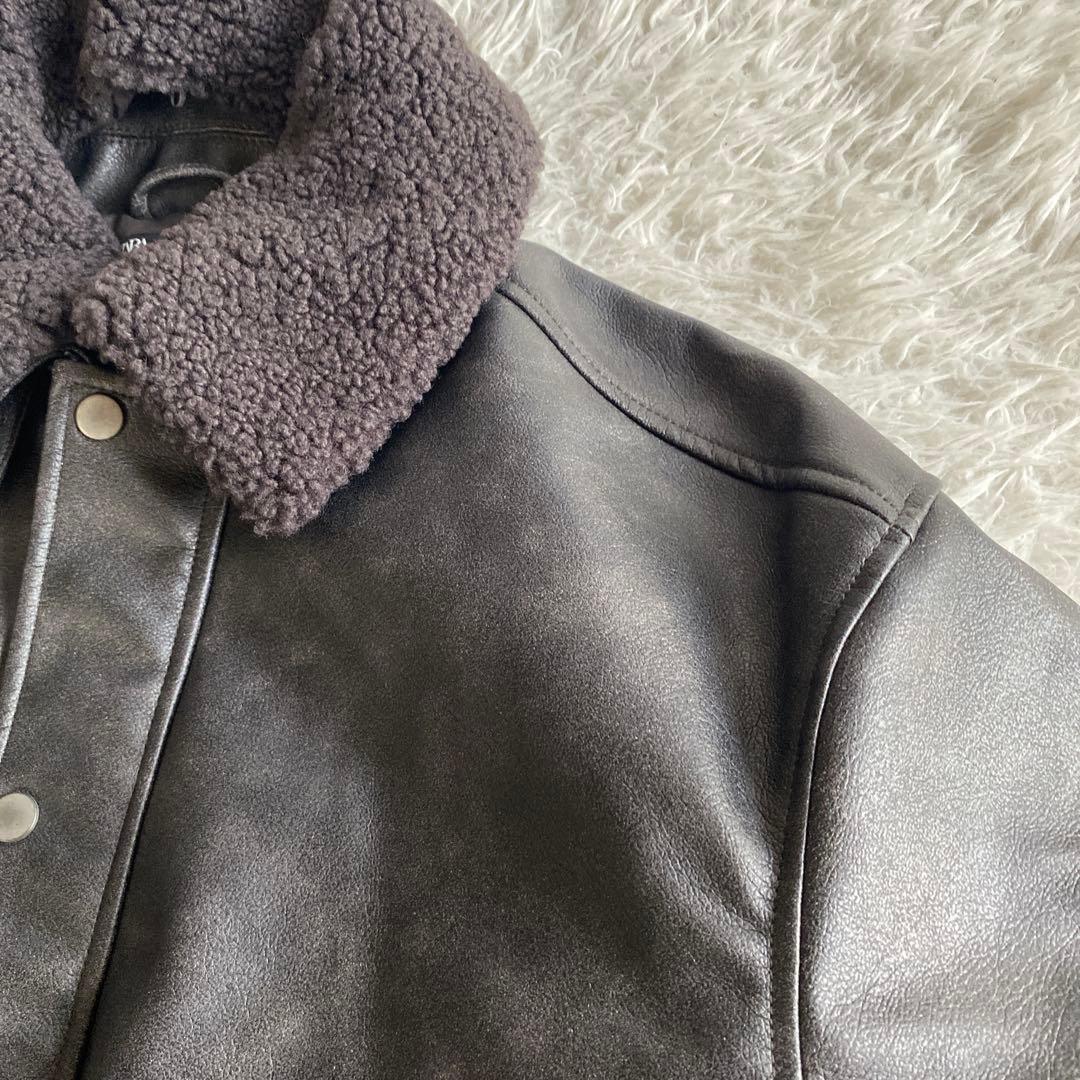 ZARA ボア襟付きレザージャケット S