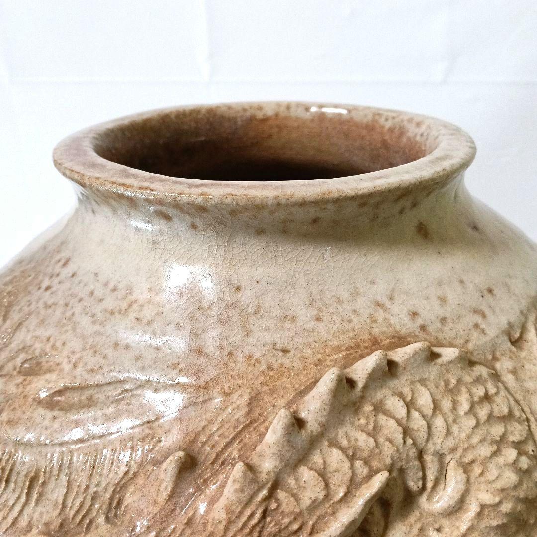 希少 大型 萩焼 池部静山作 細密龍彫花瓶