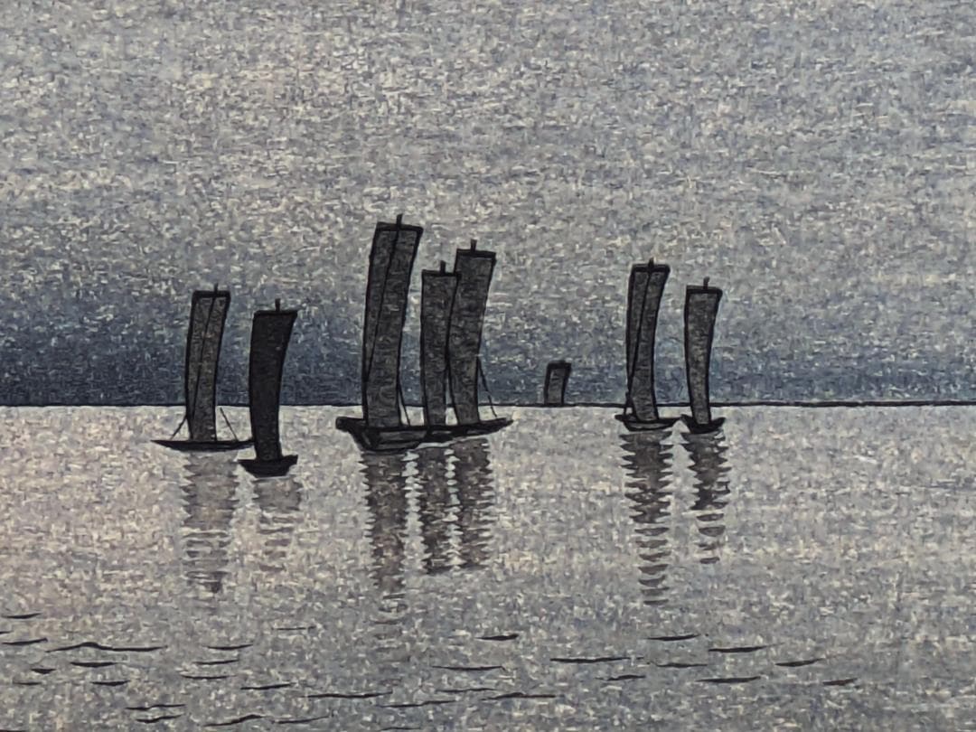 超希少 初摺り 状態極良 真作 小原古邨 木版画『帆船』古邨初期作品 真作保証