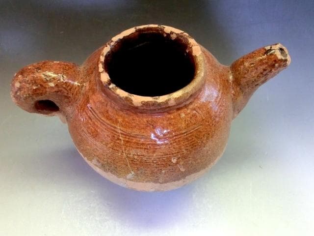 水注■唐黄釉 手付水注 水差し 水滴 飴釉 古いお茶道具 古美術 時代物 骨董■