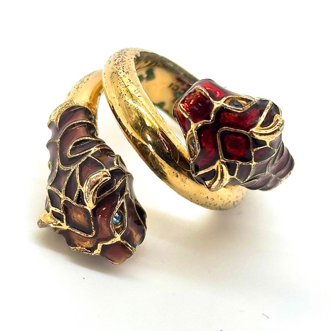 あ*さ様 渋谷龍太着用✨ 14号 GUCCI　ダブルタイガーヘッド リング　ブル