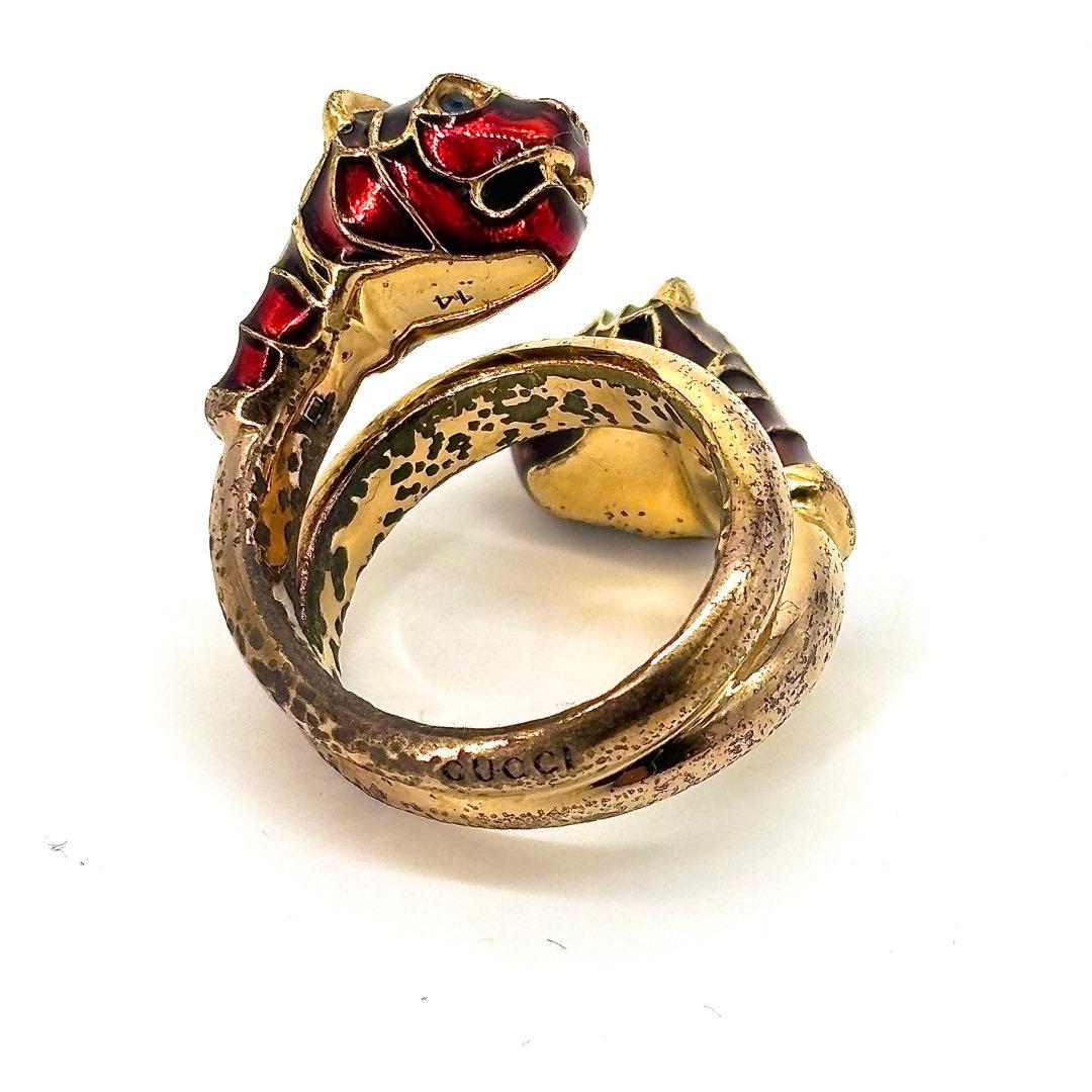 あ*さ様 渋谷龍太着用✨ 14号 GUCCI　ダブルタイガーヘッド リング　ブル