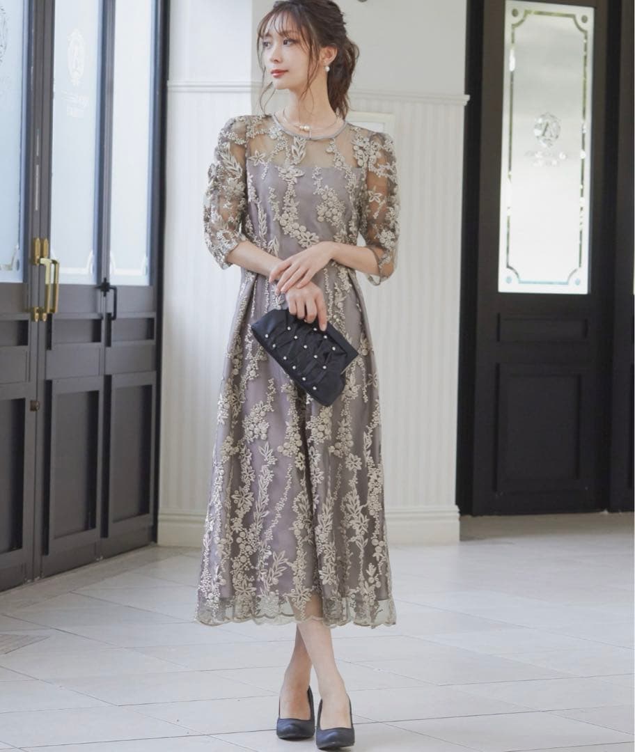 niana ニアナ 刺繍レース バックリボン パーティードレス 結婚式