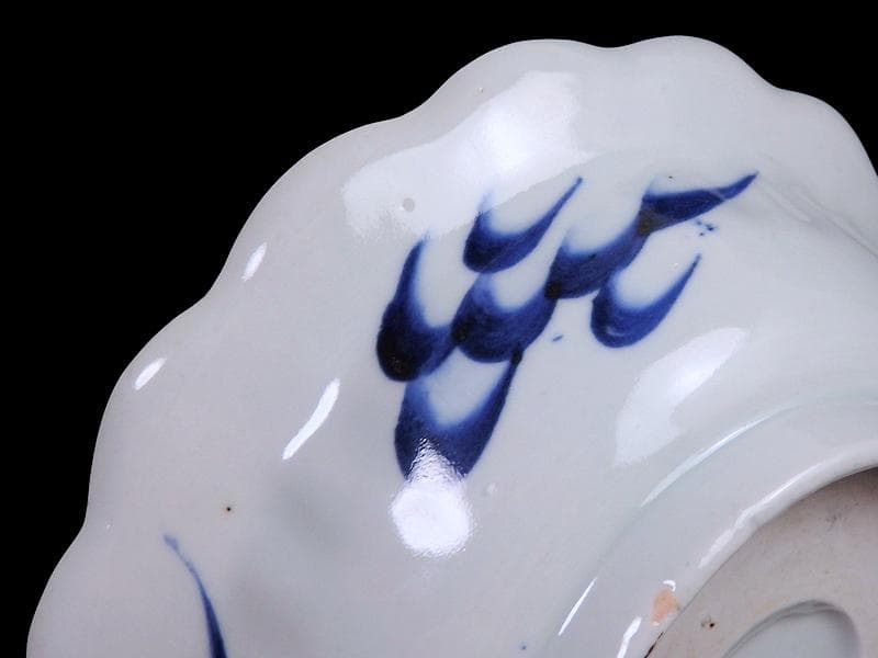 古伊万里　色絵　雲に双鶴の図　輪花膾皿　５客　B145AS-fbuz