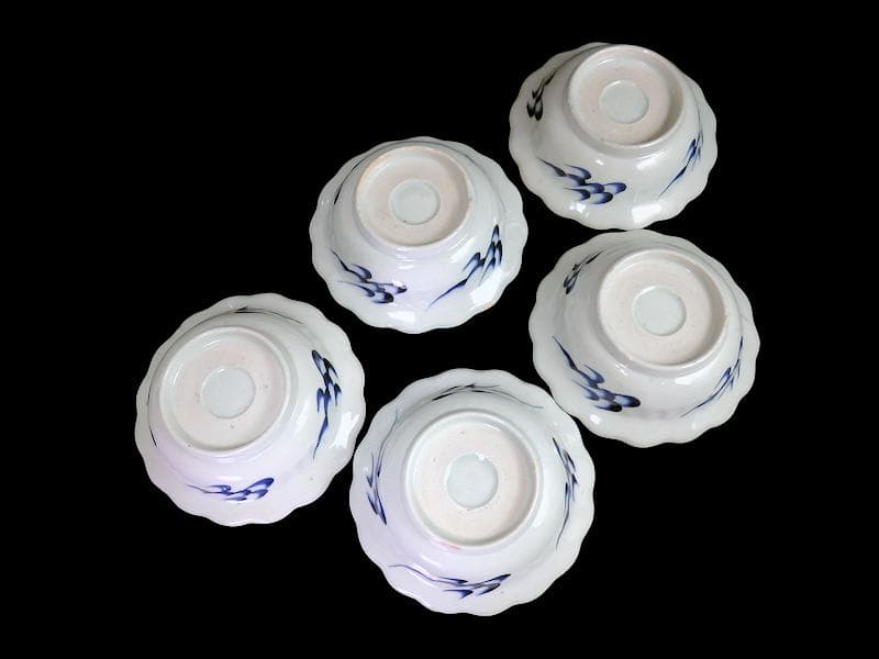 古伊万里　色絵　雲に双鶴の図　輪花膾皿　５客　B145AS-fbuz