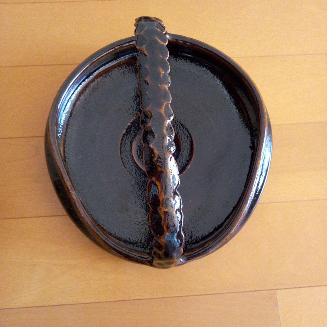 黒い陶器の楕円形器　茶道　茶菓子