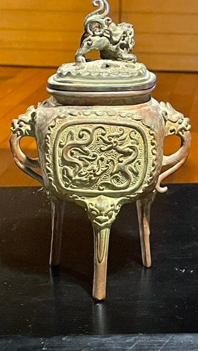 高岡銅器　獅子香炉　二上常太郎（号 元威）