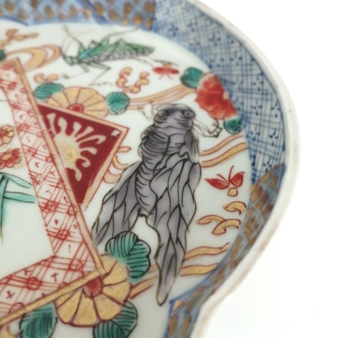 古伊万里　色絵　虫尽くし図　木瓜形　縁立皿