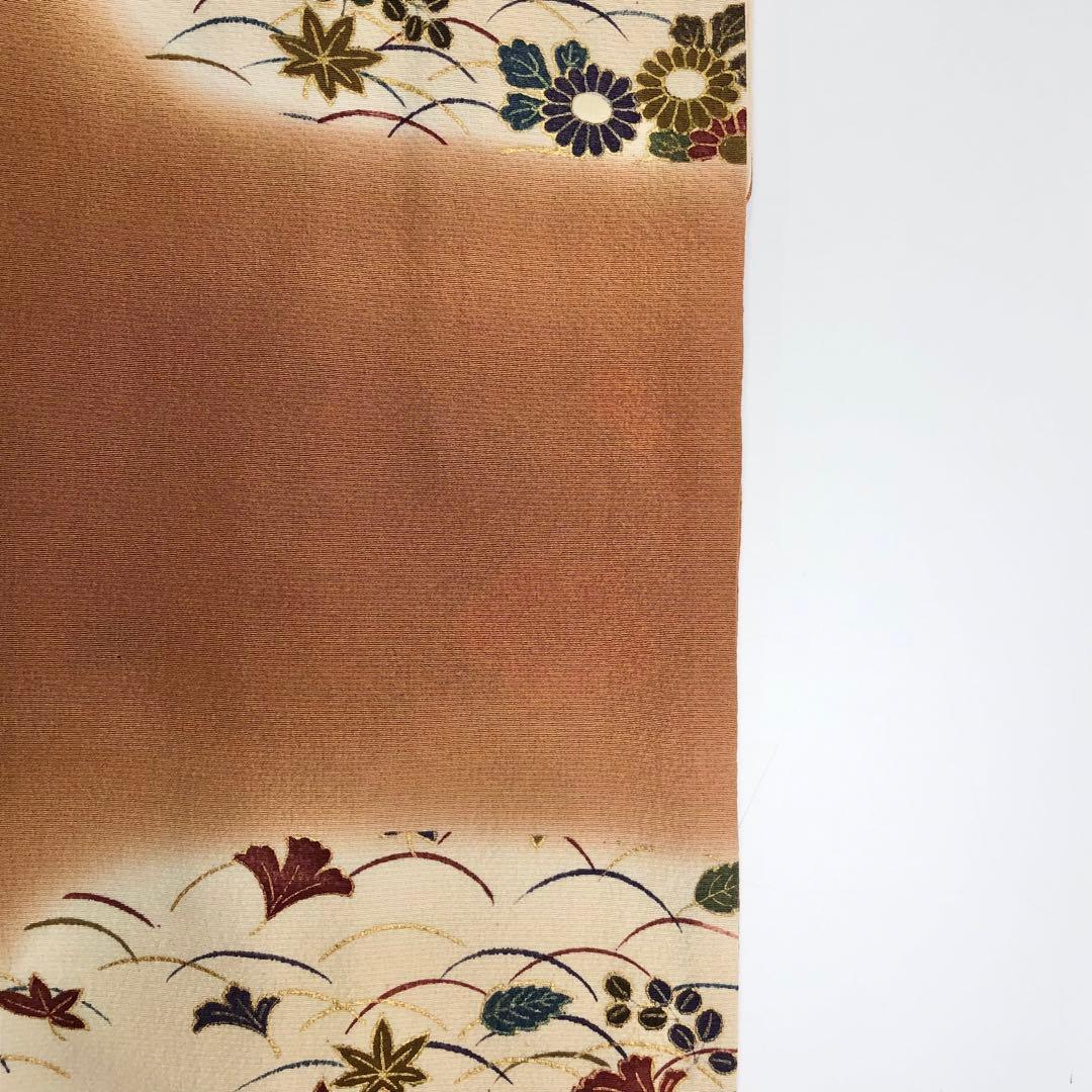 付下げ 花井幸子 霞に花模様 紅葉 縮緬 KK-2373