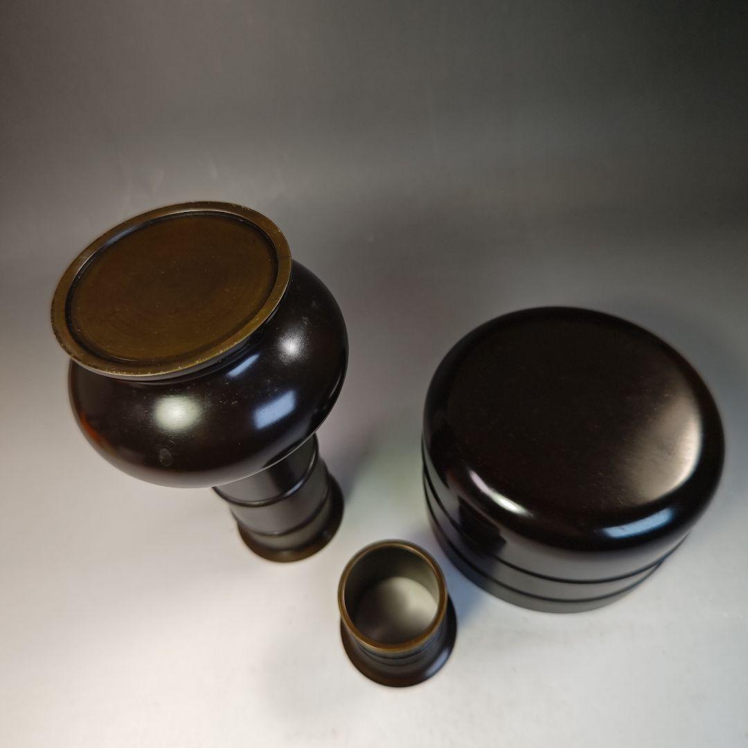 イ527 皆具『鋳師　金森浄栄』『唐銅　皆具　共箱』水指　杓立　蓋置　建水